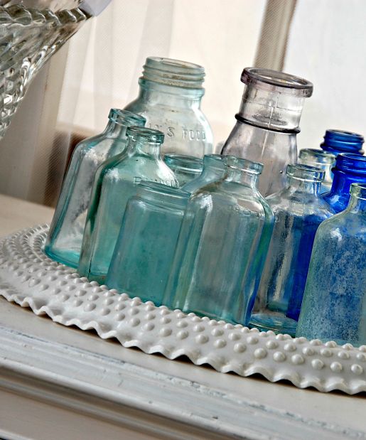 Vintage blue glass bottles
