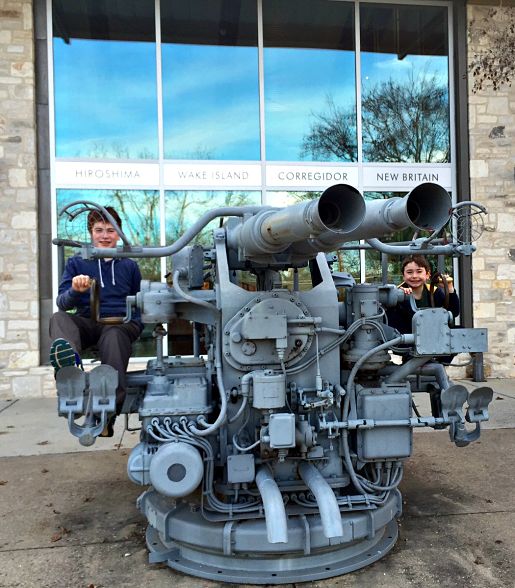 Exploring outside of the Nimitz Museum, Fredericksburg TX
